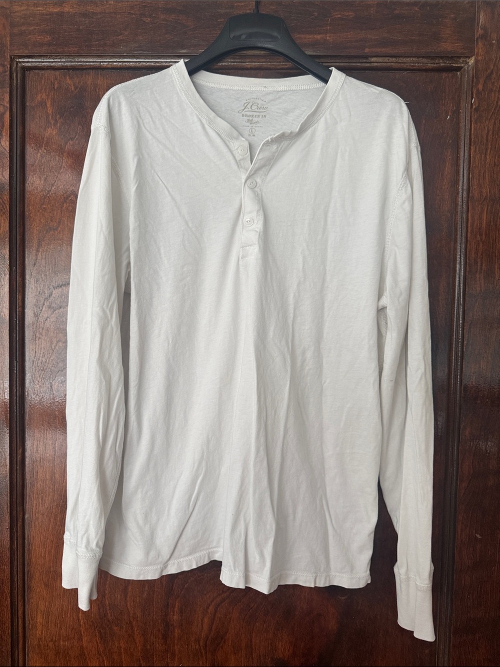 J. Crew White Long-Sleeve Henley Shirt - Men's. Large.